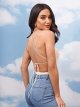 Women's Crisscross Tie Backless Mesh Cami Bodysuit